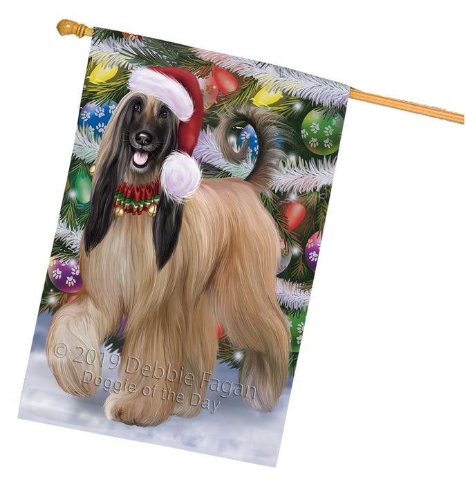 Chistmas Trotting in the Snow Afghan Hound Dog House Flag Outdoor Decorative Double Sided Pet Portrait Weather Resistant Premium Quality Animal Printed Home Decorative Flags 100% Polyester FLG69629