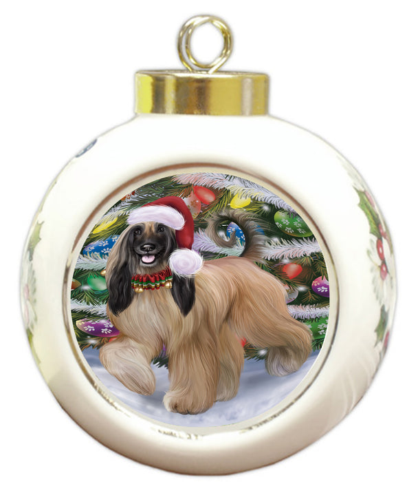 Chistmas Trotting in the Snow Afghan Hound Dog Round Ball Christmas Ornament Pet Decorative Hanging Ornaments for Christmas X-mas Tree Decorations - 3" Round Ceramic Ornament RBPOR59703