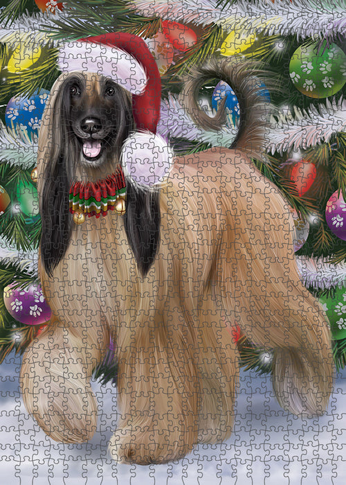 Chistmas Trotting in the Snow Afghan Hound Dog Portrait Jigsaw Puzzle for Adults Animal Interlocking Puzzle Game Unique Gift for Dog Lover's with Metal Tin Box PZL939