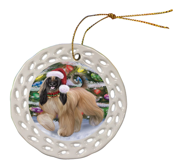 Chistmas Trotting in the Snow Afghan Hound Dog Doily Ornament DPOR59127