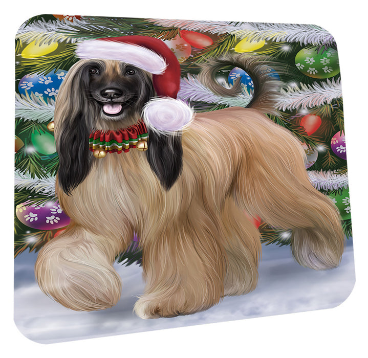 Chistmas Trotting in the Snow Afghan Hound Dog Coasters Set of 4 CSTA58643