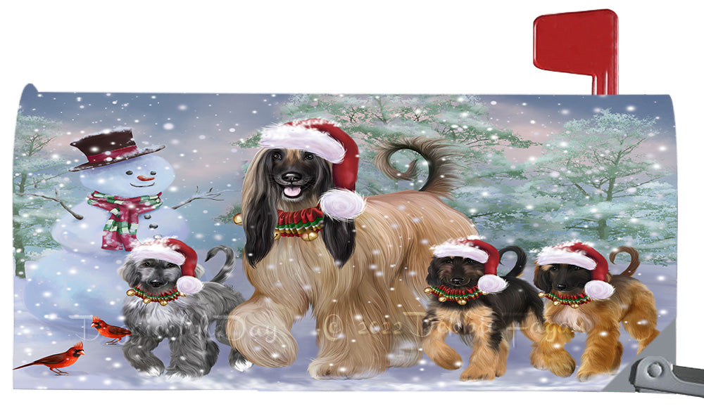 Christmas Running Family Afghan Hound Dogs Magnetic Mailbox Cover Both Sides Pet Theme Printed Decorative Letter Box Wrap Case Postbox Thick Magnetic Vinyl Material