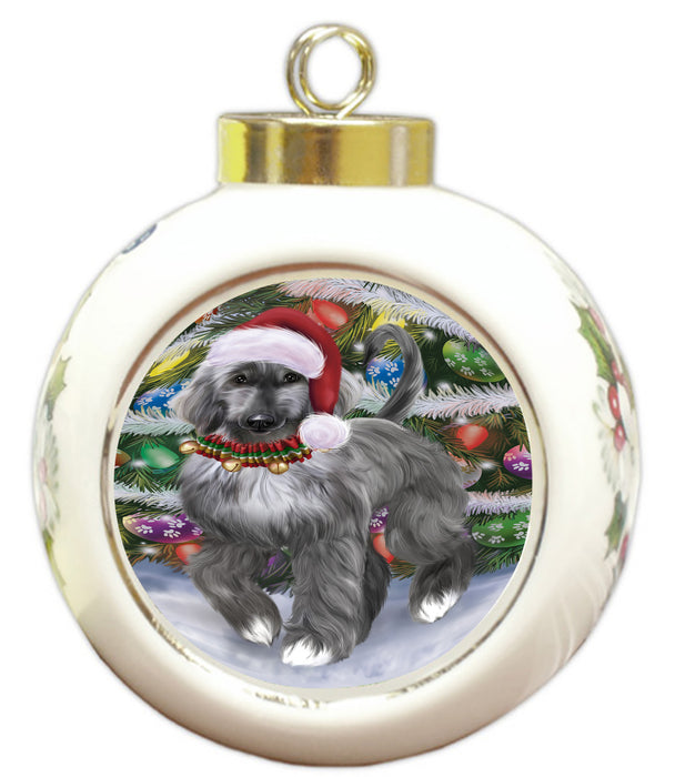 Chistmas Trotting in the Snow Afghan Hound Dog Round Ball Christmas Ornament Pet Decorative Hanging Ornaments for Christmas X-mas Tree Decorations - 3" Round Ceramic Ornament RBPOR59704