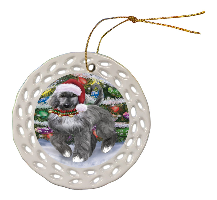 Chistmas Trotting in the Snow Afghan Hound Dog Doily Ornament DPOR59128