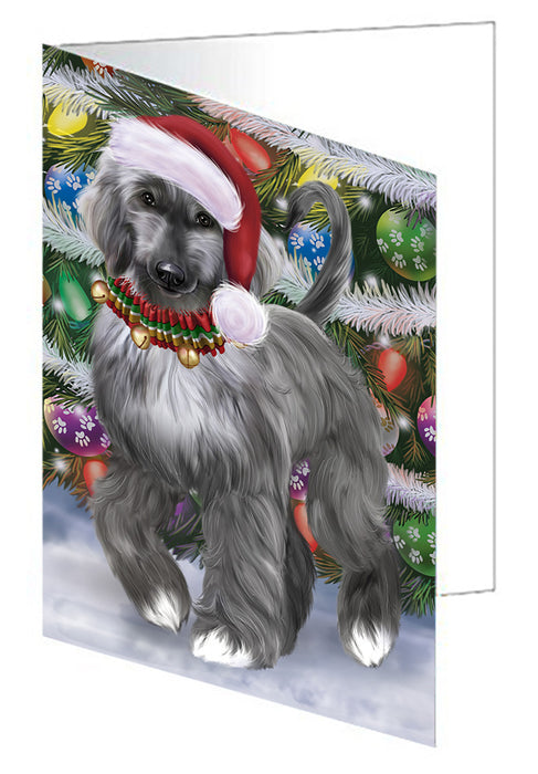 Chistmas Trotting in the Snow Afghan Hound Dog Handmade Artwork Assorted Pets Greeting Cards and Note Cards with Envelopes for All Occasions and Holiday Seasons