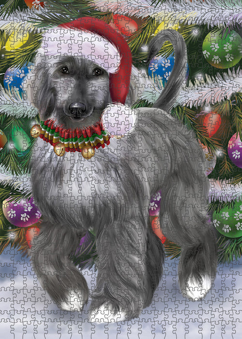 Chistmas Trotting in the Snow Afghan Hound Dog Portrait Jigsaw Puzzle for Adults Animal Interlocking Puzzle Game Unique Gift for Dog Lover's with Metal Tin Box PZL940