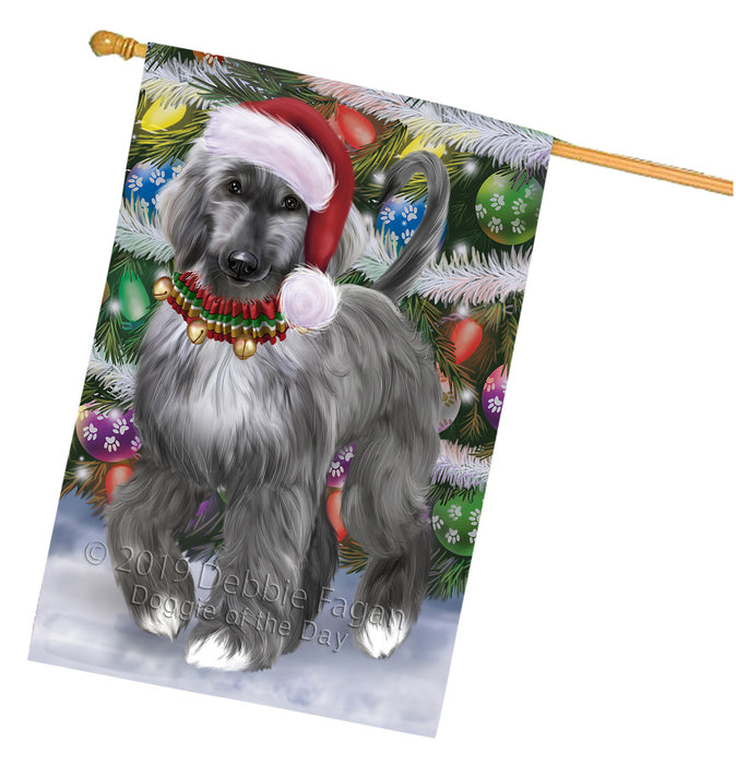 Chistmas Trotting in the Snow Afghan Hound Dog House Flag Outdoor Decorative Double Sided Pet Portrait Weather Resistant Premium Quality Animal Printed Home Decorative Flags 100% Polyester FLG69630