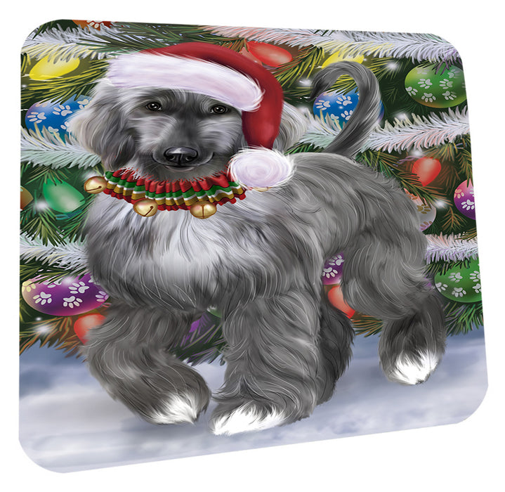 Chistmas Trotting in the Snow Afghan Hound Dog Coasters Set of 4 CSTA58644