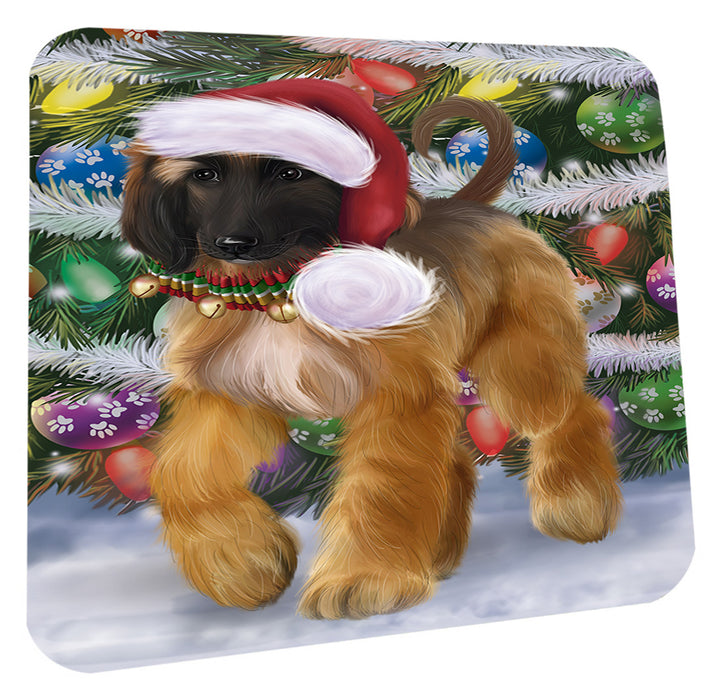 Chistmas Trotting in the Snow Afghan Hound Dog Coasters Set of 4 CSTA58645