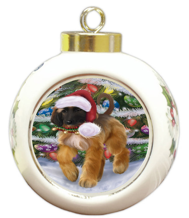 Chistmas Trotting in the Snow Afghan Hound Dog Round Ball Christmas Ornament Pet Decorative Hanging Ornaments for Christmas X-mas Tree Decorations - 3" Round Ceramic Ornament RBPOR59705