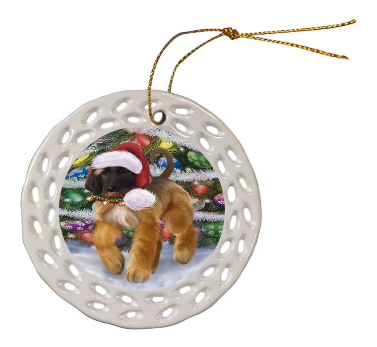 Chistmas Trotting in the Snow Afghan Hound Dog Doily Ornament DPOR59129