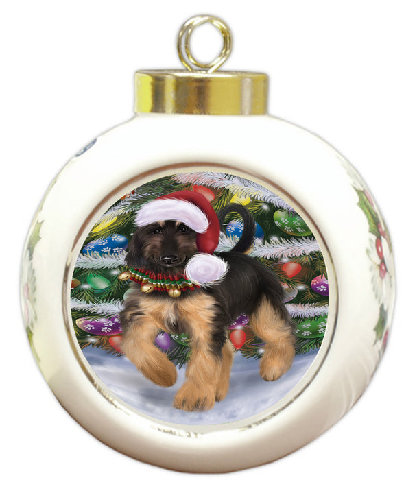 Chistmas Trotting in the Snow Afghan Hound Dog Round Ball Christmas Ornament Pet Decorative Hanging Ornaments for Christmas X-mas Tree Decorations - 3" Round Ceramic Ornament RBPOR59706