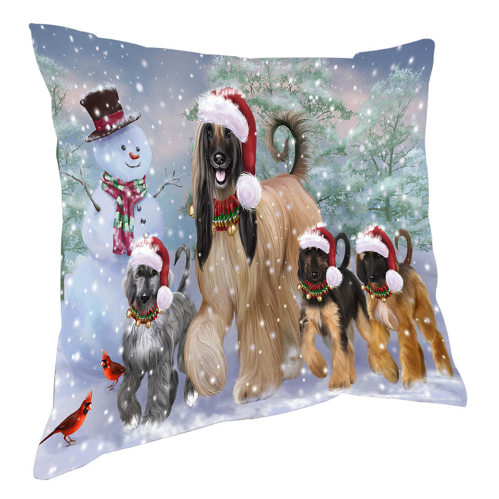 Christmas Running Family Afghan Hound Dogs Pillow with Top Quality High-Resolution Images - Ultra Soft Pet Pillows for Sleeping - Reversible & Comfort - Ideal Gift for Dog Lover - Cushion for Sofa Couch Bed - 100% Polyester
