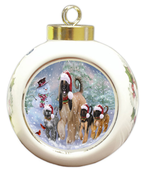 Christmas Running Family Afghan Hound Dogs Round Ball Christmas Ornament Pet Decorative Hanging Ornaments for Christmas X-mas Tree Decorations - 3" Round Ceramic Ornament