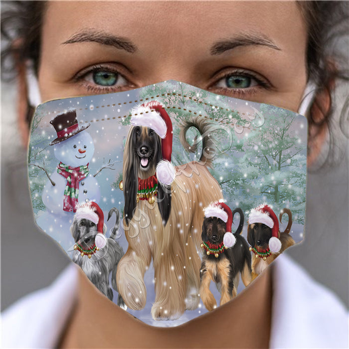 Christmas Running Fammily Afghan Hound Dogs Face Mask FM48686