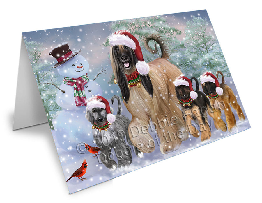 Christmas Running Family Afghan Hound Dogs Handmade Artwork Assorted Pets Greeting Cards and Note Cards with Envelopes for All Occasions and Holiday Seasons