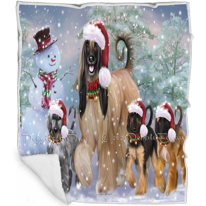 Christmas Running Family Afghan Hound Dogs Blanket BLNKT143411