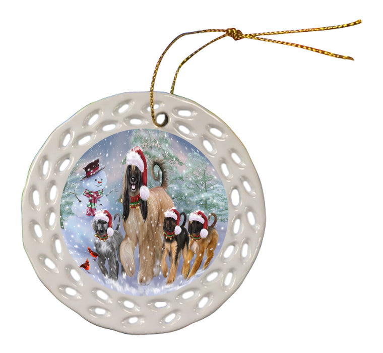 Christmas Running Family Afghan Hound Dogs Doily Ornament DPOR59114