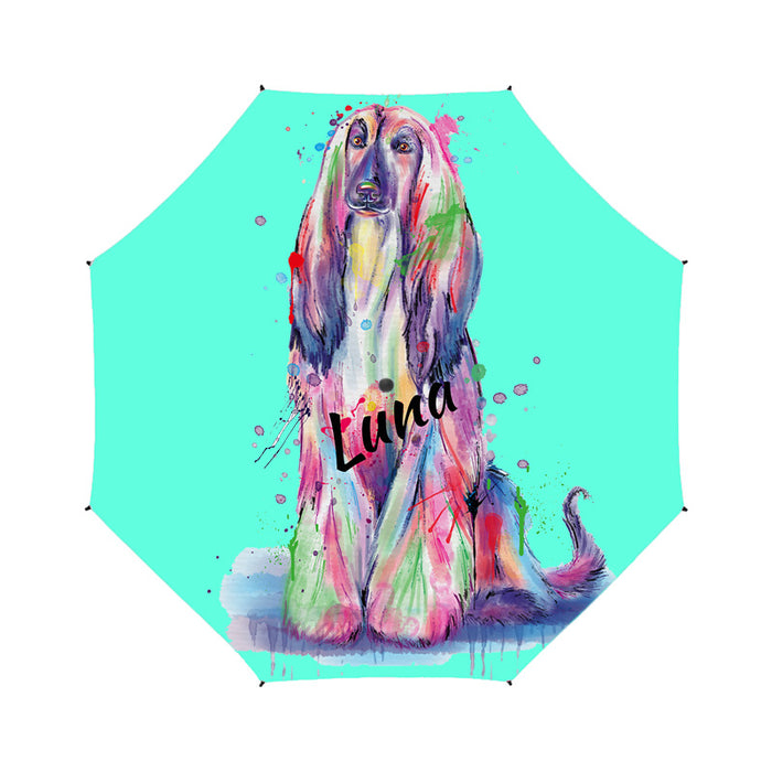 Custom Pet Name Personalized Watercolor Afghan Hound DogSemi-Automatic Foldable Umbrella