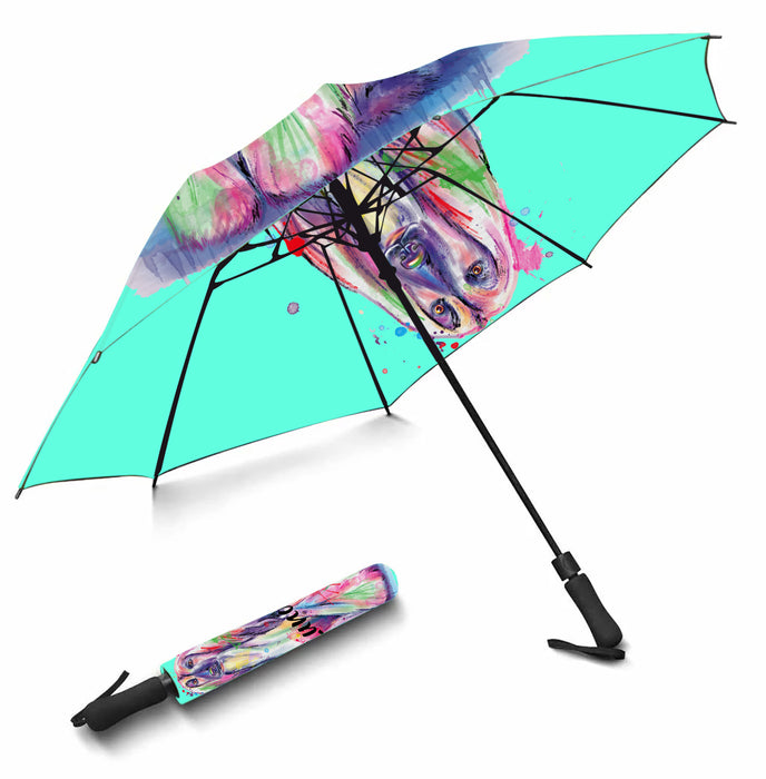 Custom Pet Name Personalized Watercolor Afghan Hound DogSemi-Automatic Foldable Umbrella