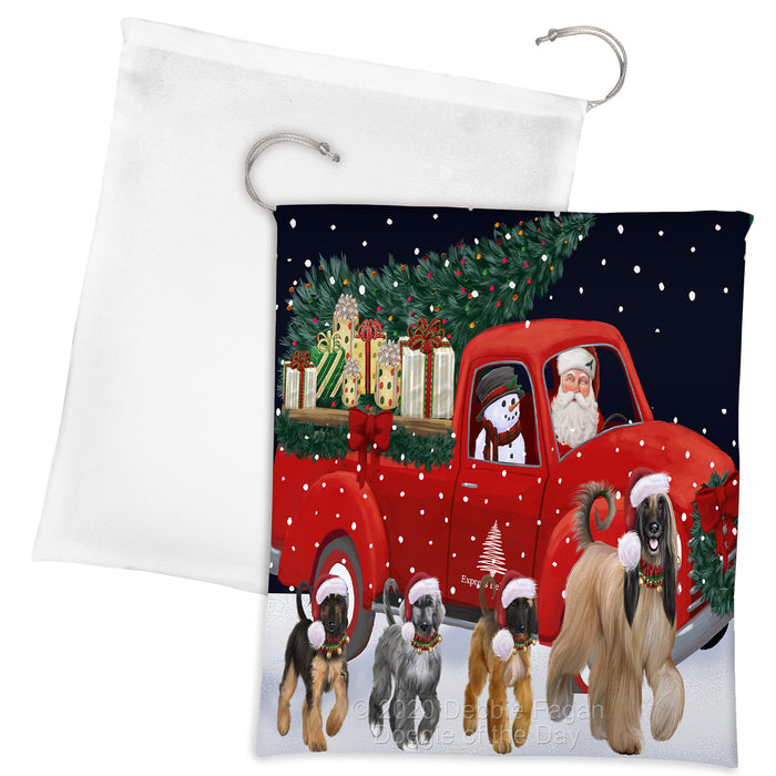 Christmas Express Delivery Red Truck Running Afghan Hound Dogs Drawstring Laundry or Gift Bag LGB48866