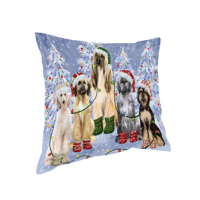 Christmas Lights and Afghan Hound Dogs Pillow with Top Quality High-Resolution Images - Ultra Soft Pet Pillows for Sleeping - Reversible & Comfort - Ideal Gift for Dog Lover - Cushion for Sofa Couch Bed - 100% Polyester