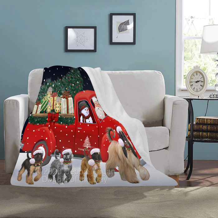 Christmas Express Delivery Red Truck Running Afghan Hound Dogs Blanket BLNKT141643