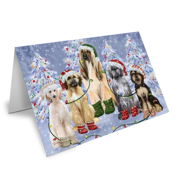Christmas Lights and Afghan Hound Dogs Handmade Artwork Assorted Pets Greeting Cards and Note Cards with Envelopes for All Occasions and Holiday Seasons