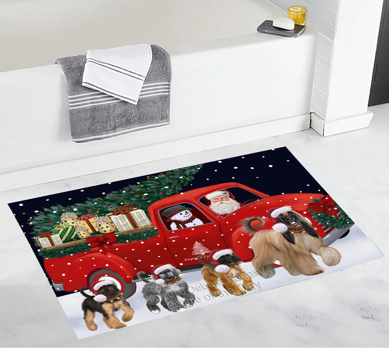 Christmas Express Delivery Red Truck Running Afghan Hound Dogs Bath Mat BRUG53401
