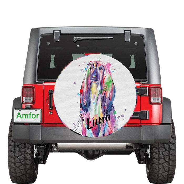 Custom Pet Name Personalized Watercolor Afghan Hound Dog Car Tire Cover