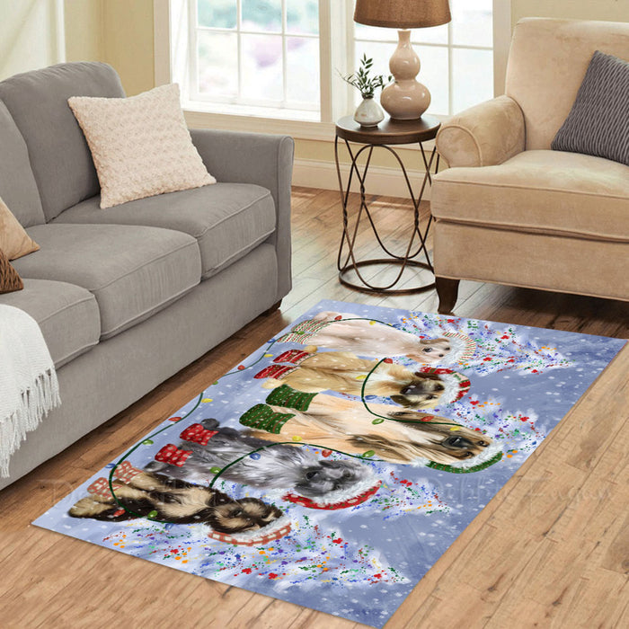 Christmas Lights and Afghan Hound Dogs Area Rug - Ultra Soft Cute Pet Printed Unique Style Floor Living Room Carpet Decorative Rug for Indoor Gift for Pet Lovers
