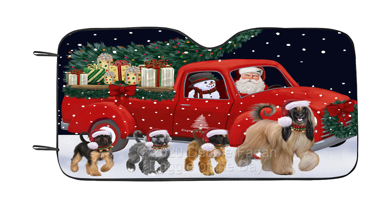 Christmas Express Delivery Red Truck Running Afghan Hound Dog Car Sun Shade Cover Curtain