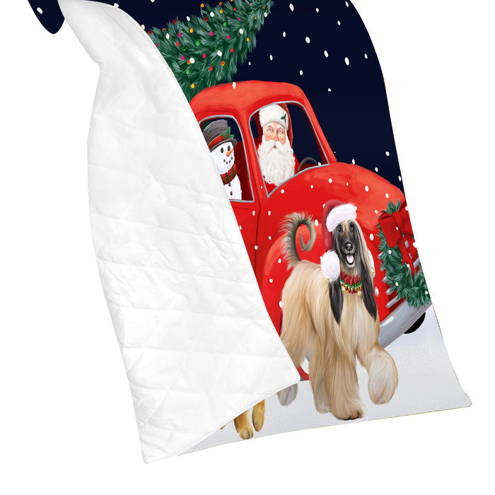 Christmas Express Delivery Red Truck Running Afghan Hound Dogs Lightweight Soft Bedspread Coverlet Bedding Quilt QUILT59736