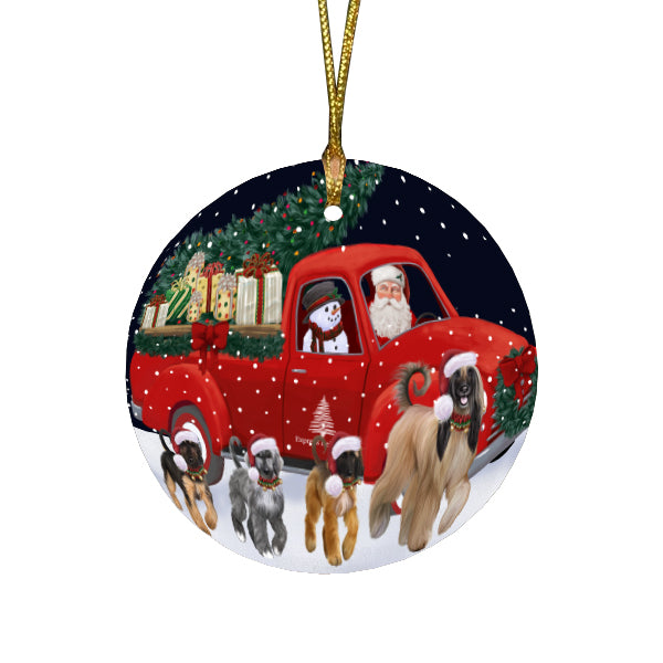 Christmas Express Delivery Red Truck Running Afghan Hound Dogs Round Flat Christmas Ornament RFPOR57715