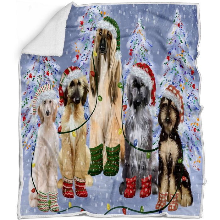 Christmas Lights and Afghan Hound Dogs Blanket - Lightweight Soft Cozy and Durable Bed Blanket - Animal Theme Fuzzy Blanket for Sofa Couch