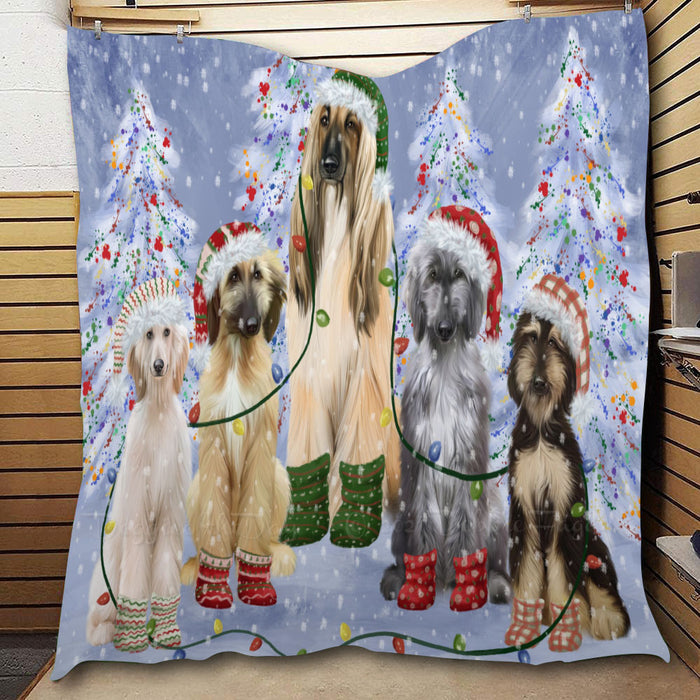 Christmas Lights and Afghan Hound Dogs  Quilt Bed Coverlet Bedspread - Pets Comforter Unique One-side Animal Printing - Soft Lightweight Durable Washable Polyester Quilt