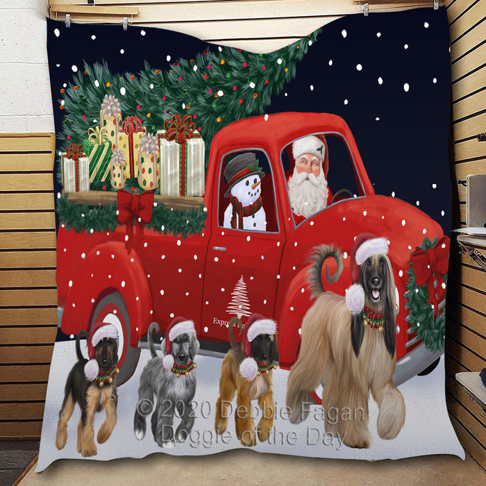 Christmas Express Delivery Red Truck Running Afghan Hound Dogs Lightweight Soft Bedspread Coverlet Bedding Quilt QUILT59736