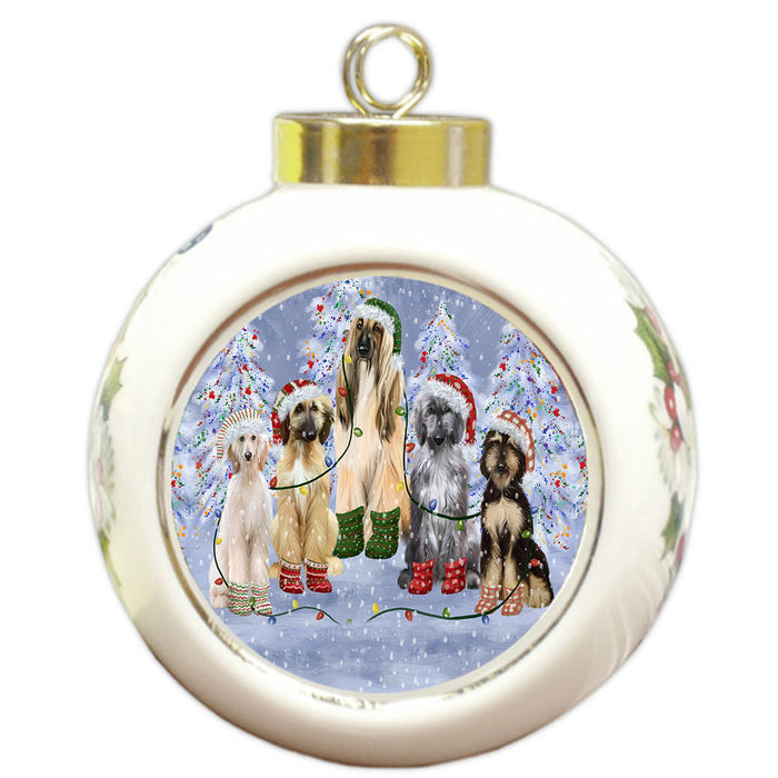 Christmas Lights and Afghan Hound Dogs Round Ball Christmas Ornament Pet Decorative Hanging Ornaments for Christmas X-mas Tree Decorations - 3" Round Ceramic Ornament