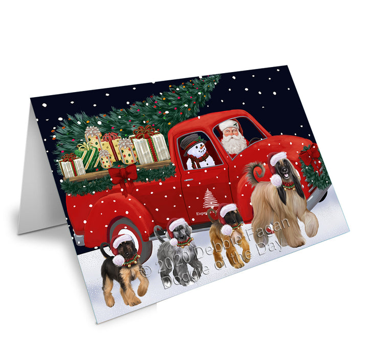 Christmas Express Delivery Red Truck Running Afghan Hound Dogs Handmade Artwork Assorted Pets Greeting Cards and Note Cards with Envelopes for All Occasions and Holiday Seasons GCD75032