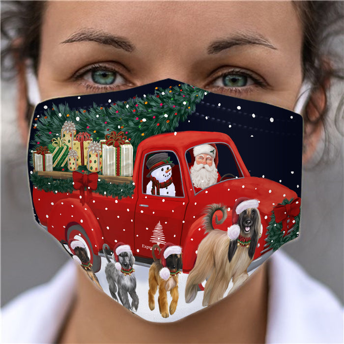 Christmas Express Delivery Red Truck Running Afghan Hound Dogs Face Mask FM49834
