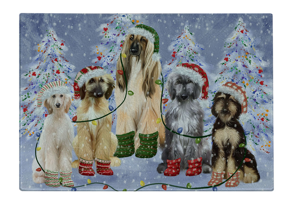 Christmas Lights and Afghan Hound Dogs Cutting Board - For Kitchen - Scratch & Stain Resistant - Designed To Stay In Place - Easy To Clean By Hand - Perfect for Chopping Meats, Vegetables