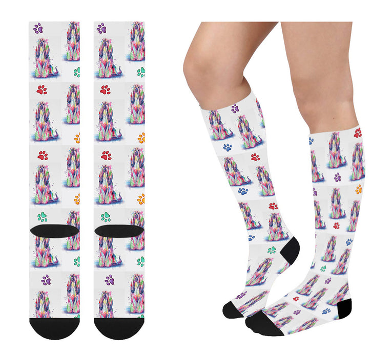 Watercolor Afghan Hound Dogs Women's Over the Calf Socks