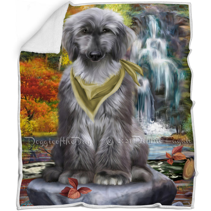 Scenic Waterfall Afghan Hound Dog Blanket BLNKT62499