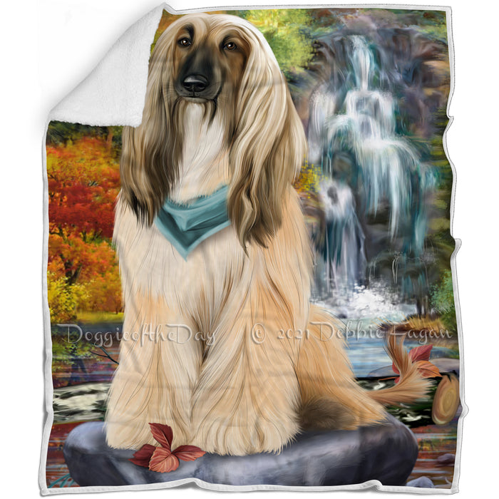 Scenic Waterfall Afghan Hound Dog Blanket BLNKT62517