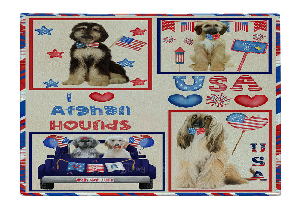 4th of July Independence Day I Love USA Afghan Hound Dogs Cutting Board - For Kitchen - Scratch & Stain Resistant - Designed To Stay In Place - Easy To Clean By Hand - Perfect for Chopping Meats, Vegetables