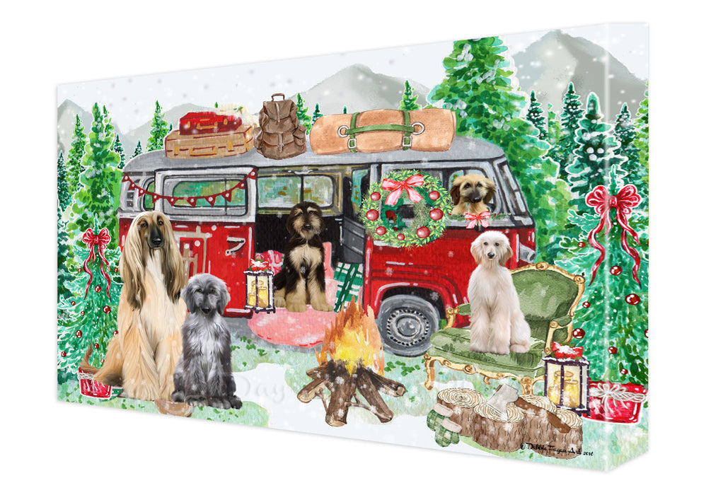 Christmas Time Camping with Afghan Hound Dogs Canvas Wall Art - Premium Quality Ready to Hang Room Decor Wall Art Canvas - Unique Animal Printed Digital Painting for Decoration