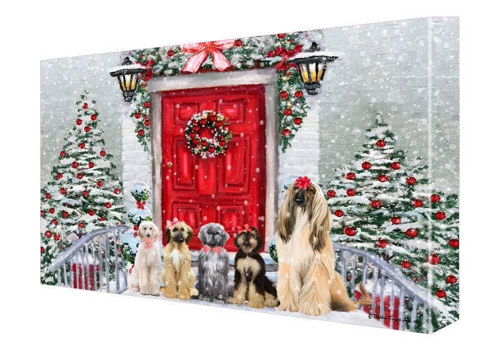 Christmas Holiday Welcome Afghan Hound Dogs Canvas Wall Art - Premium Quality Ready to Hang Room Decor Wall Art Canvas - Unique Animal Printed Digital Painting for Decoration
