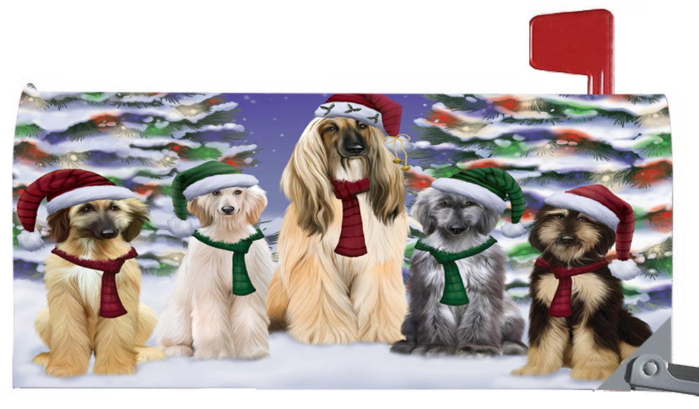 Magnetic Mailbox Cover Afghan Hounds Dog Christmas Family Portrait in Holiday Scenic Background MBC48183