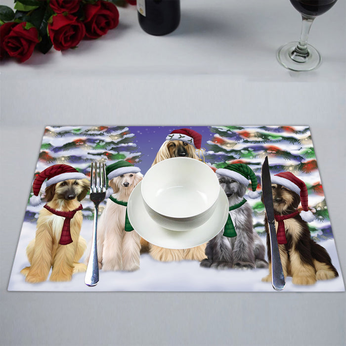 Afghan Hound Dogs Christmas Family Portrait in Holiday Scenic Background Placemat