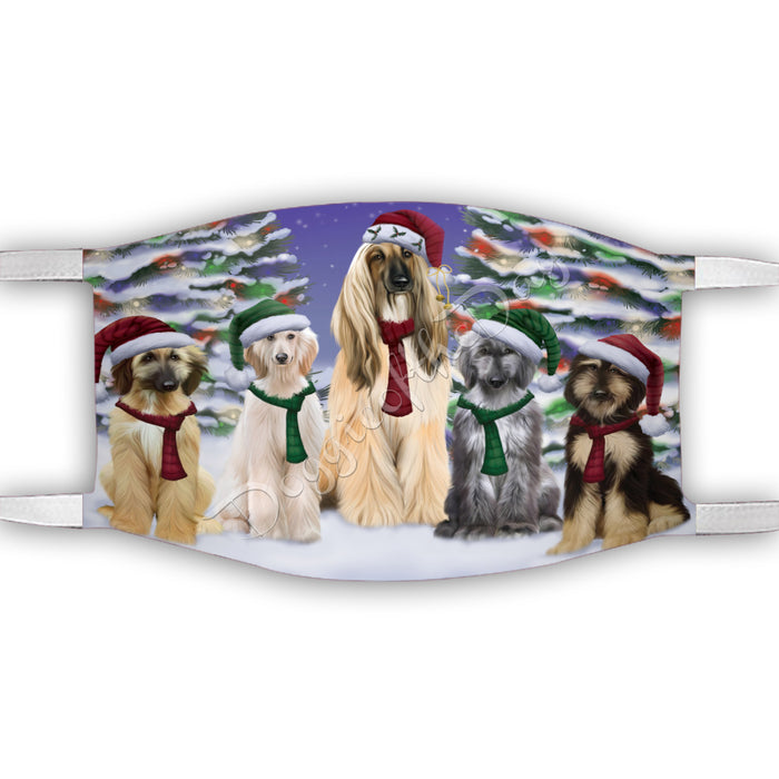 Afghan Hound Dogs Christmas Family Portrait in Holiday Scenic Background Face Mask FM48301